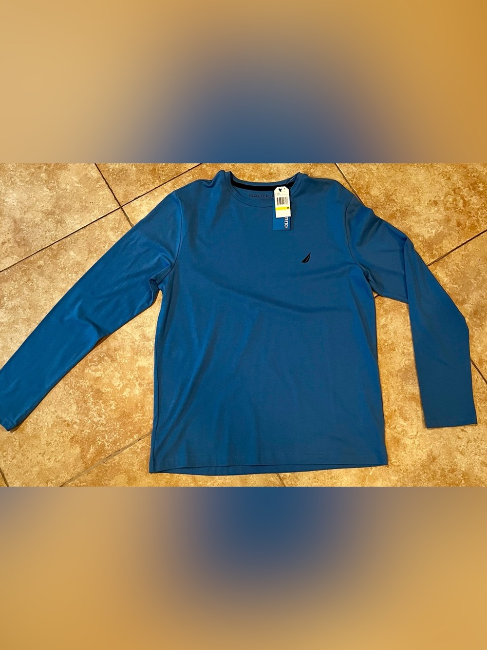 Nautica Teal-Blue Long Sleeve Crew Performance Shirt